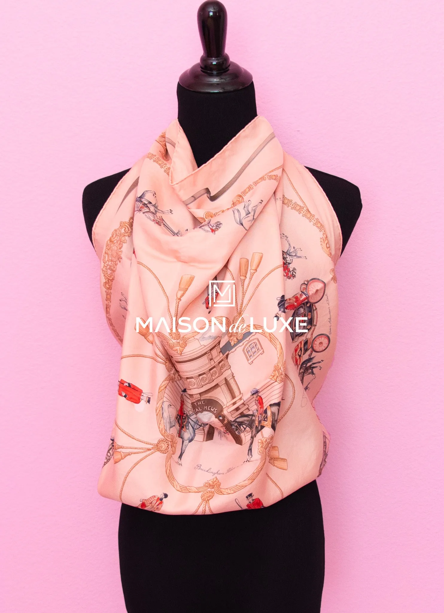 Hermes "The Royal Mews" Pink Dip Dye 90 cm Scarf