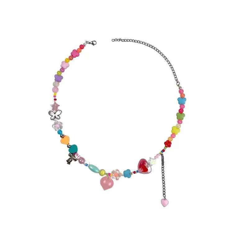 ins cute Colorful Handmade Beaded Butterfly Love Necklace BY9015