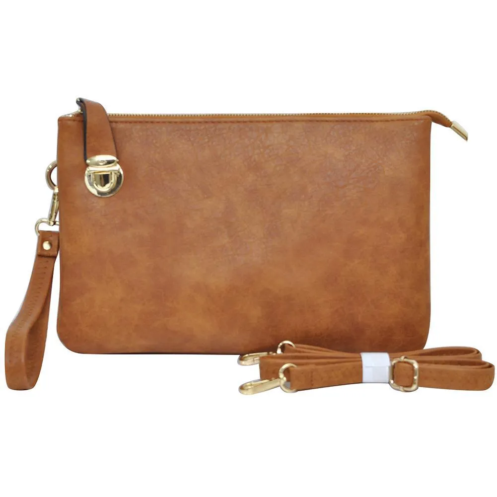 Light Brown NGIL Faux Leather Push Lock Clutch/Crossbody Bag