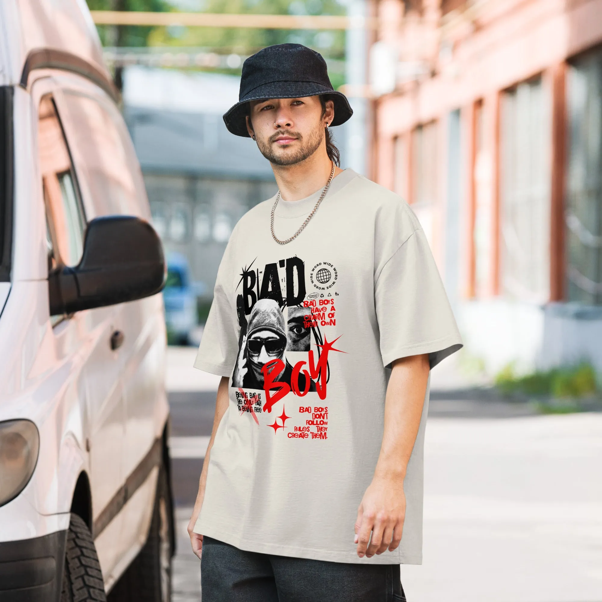 Men's Bad Boy Theme Urban Streetwear Oversized Faded T-shirt