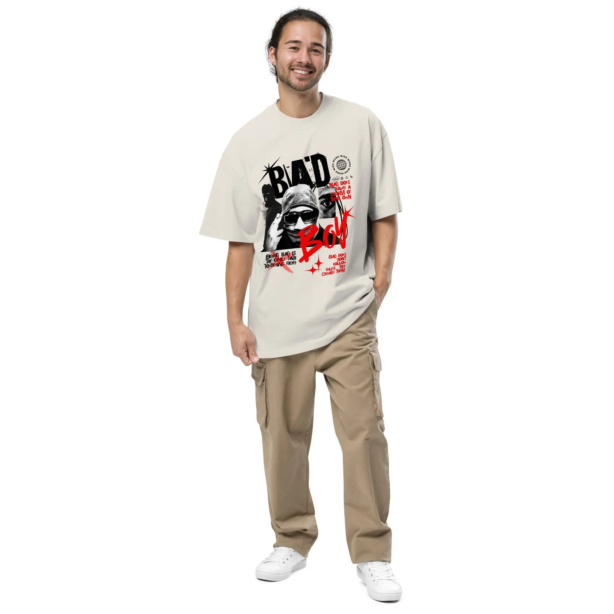 Men's Bad Boy Theme Urban Streetwear Oversized Faded T-shirt