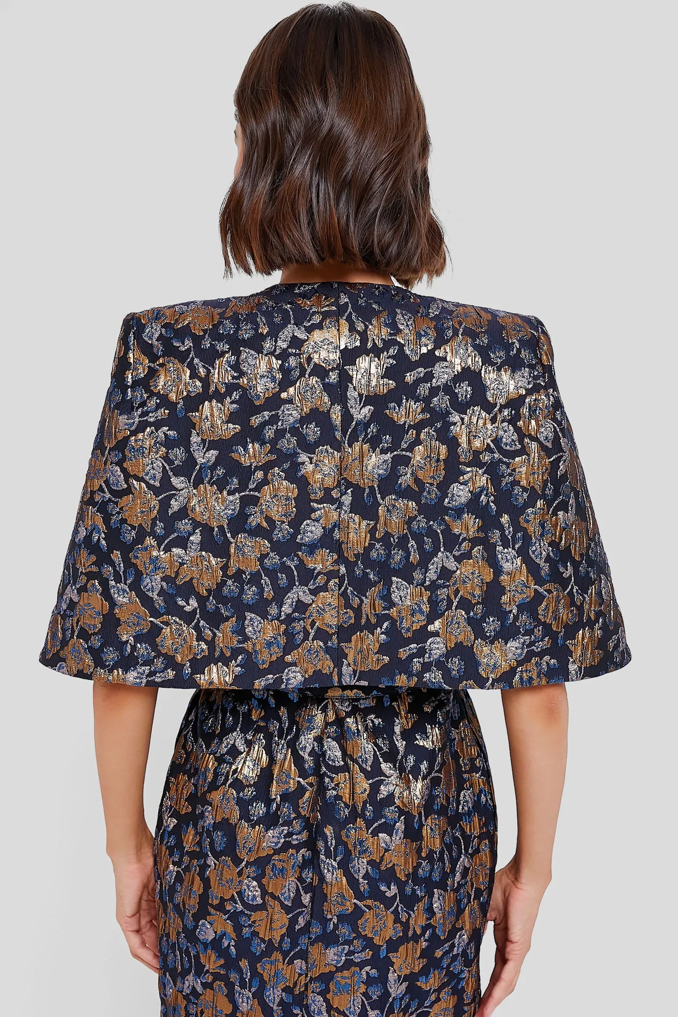 Navy and Gold Merryn Floral Jacquard Cape