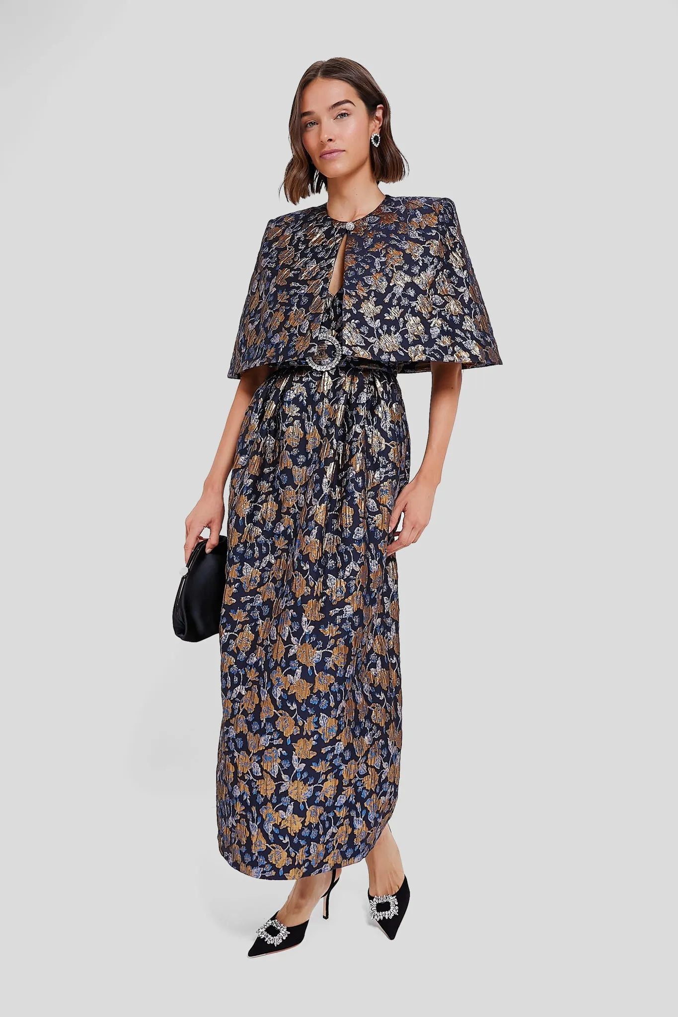 Navy and Gold Merryn Floral Jacquard Cape