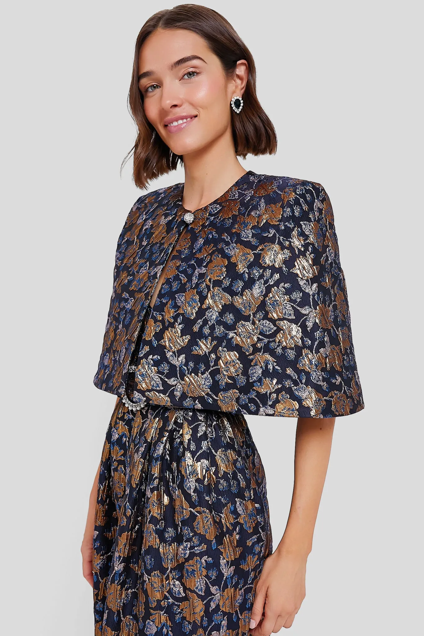 Navy and Gold Merryn Floral Jacquard Cape