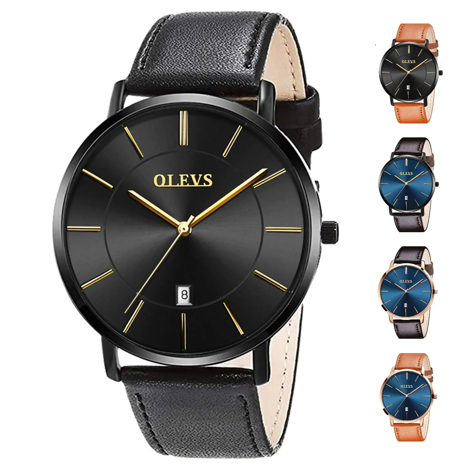 OLVPro™ Men's Ultra Thin Leather Dress Watch - Big Face, Analog, Minimalist, Quartz