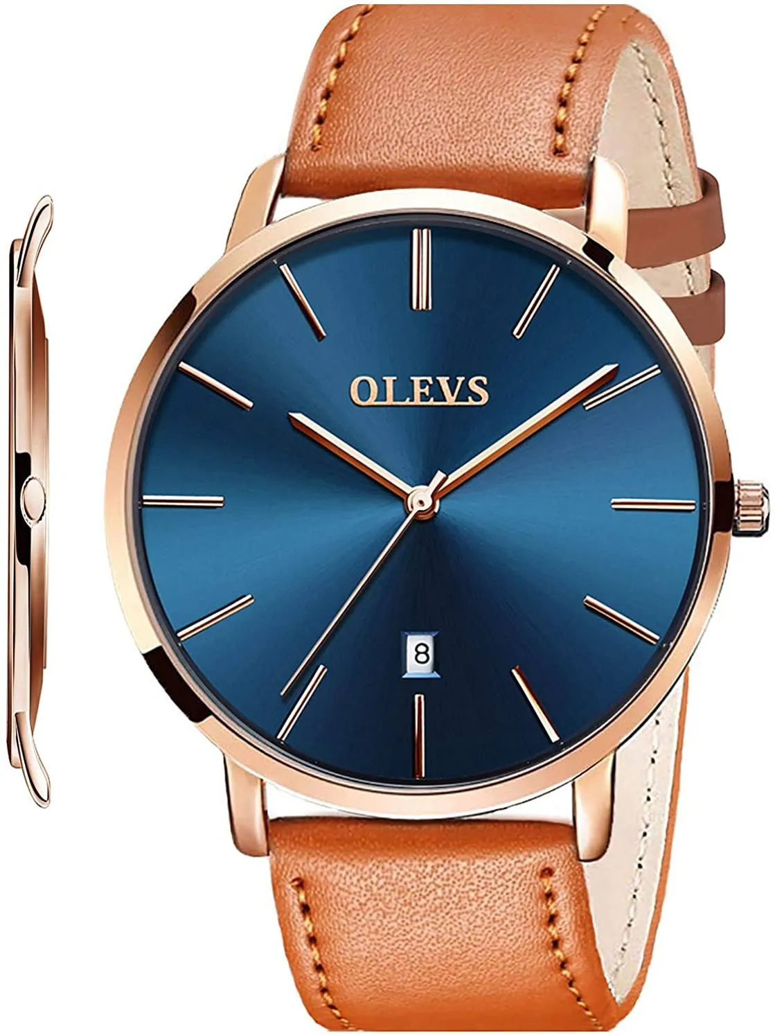 OLVPro™ Men's Ultra Thin Leather Dress Watch - Big Face, Analog, Minimalist, Quartz