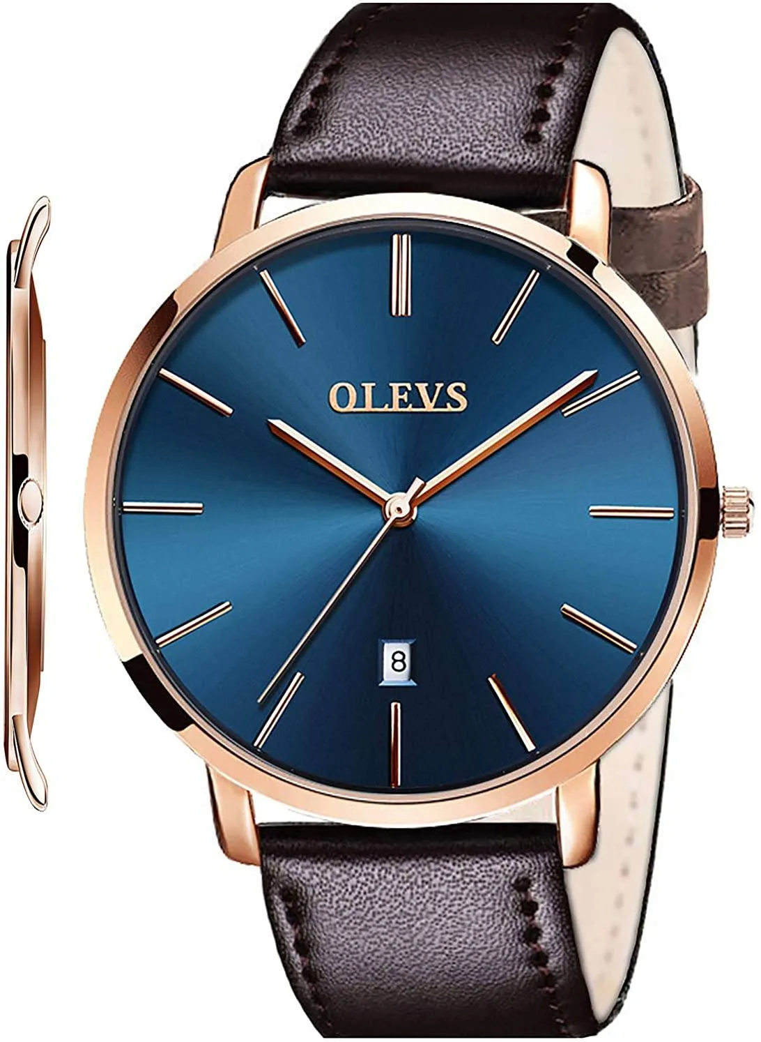 OLVPro™ Men's Ultra Thin Leather Dress Watch - Big Face, Analog, Minimalist, Quartz