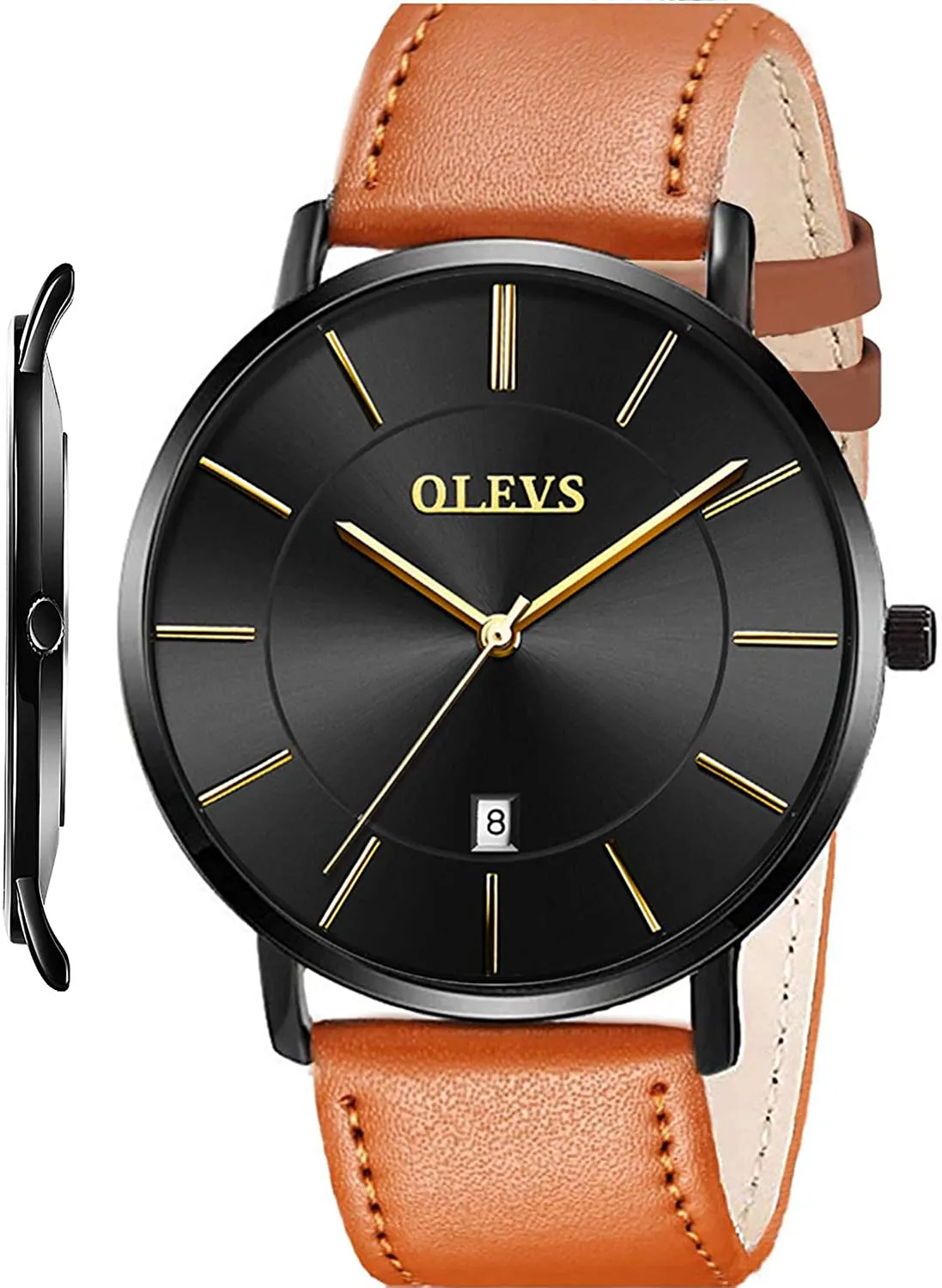 OLVPro™ Men's Ultra Thin Leather Dress Watch - Big Face, Analog, Minimalist, Quartz