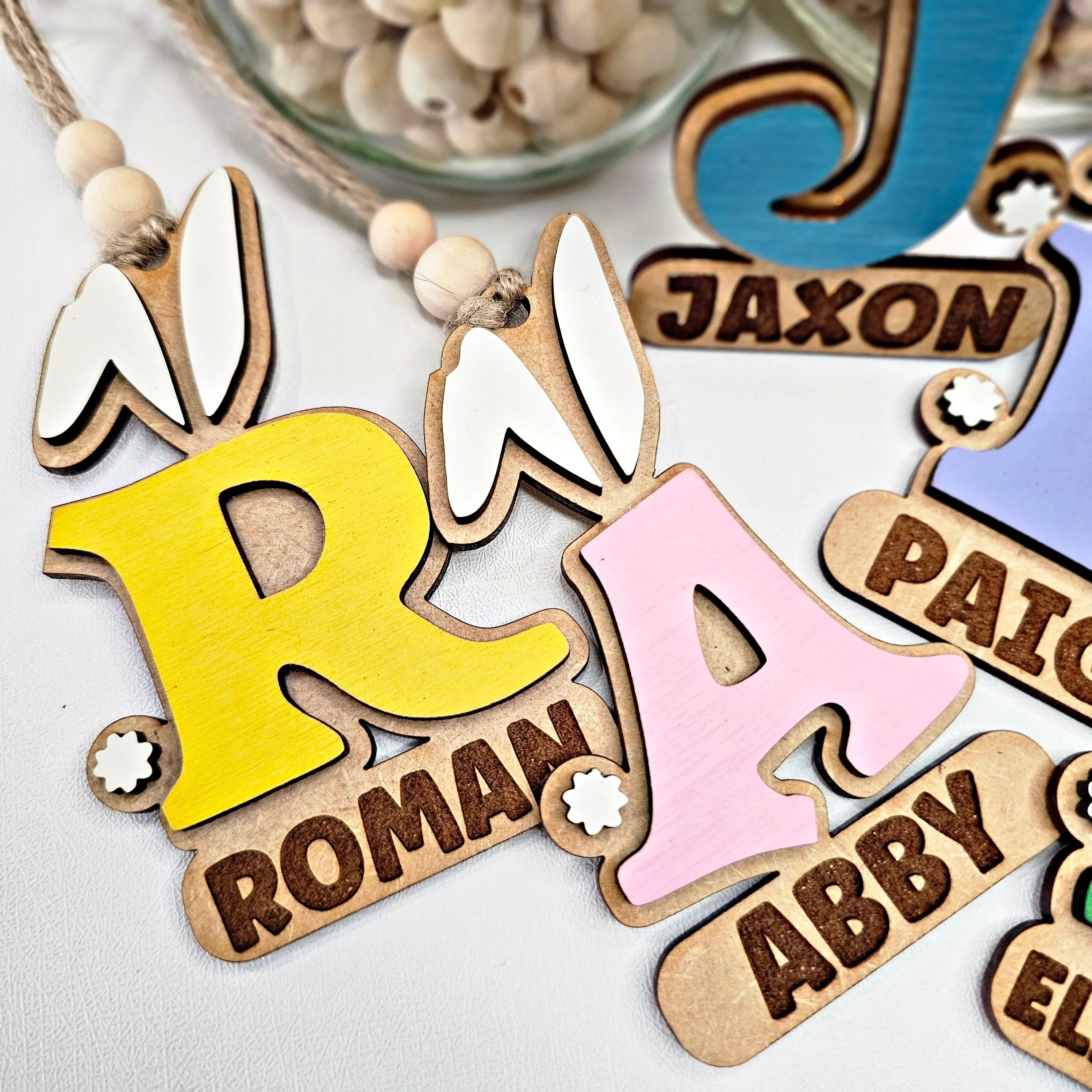 Personalized Easter Bunny Ears Initial & Name Easter Basket Tag