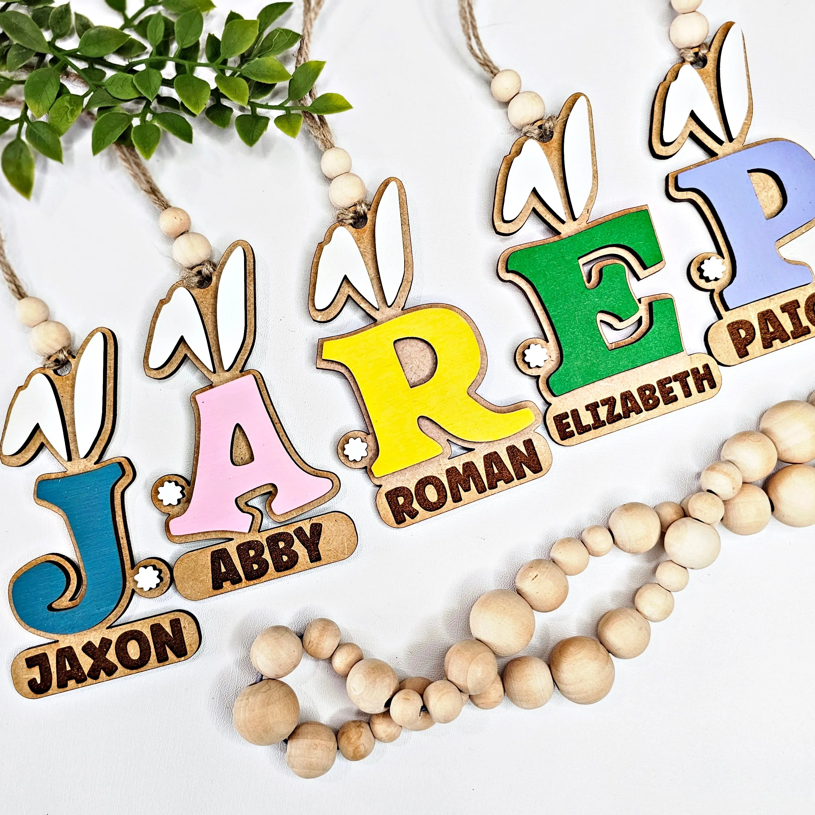 Personalized Easter Bunny Ears Initial & Name Easter Basket Tag