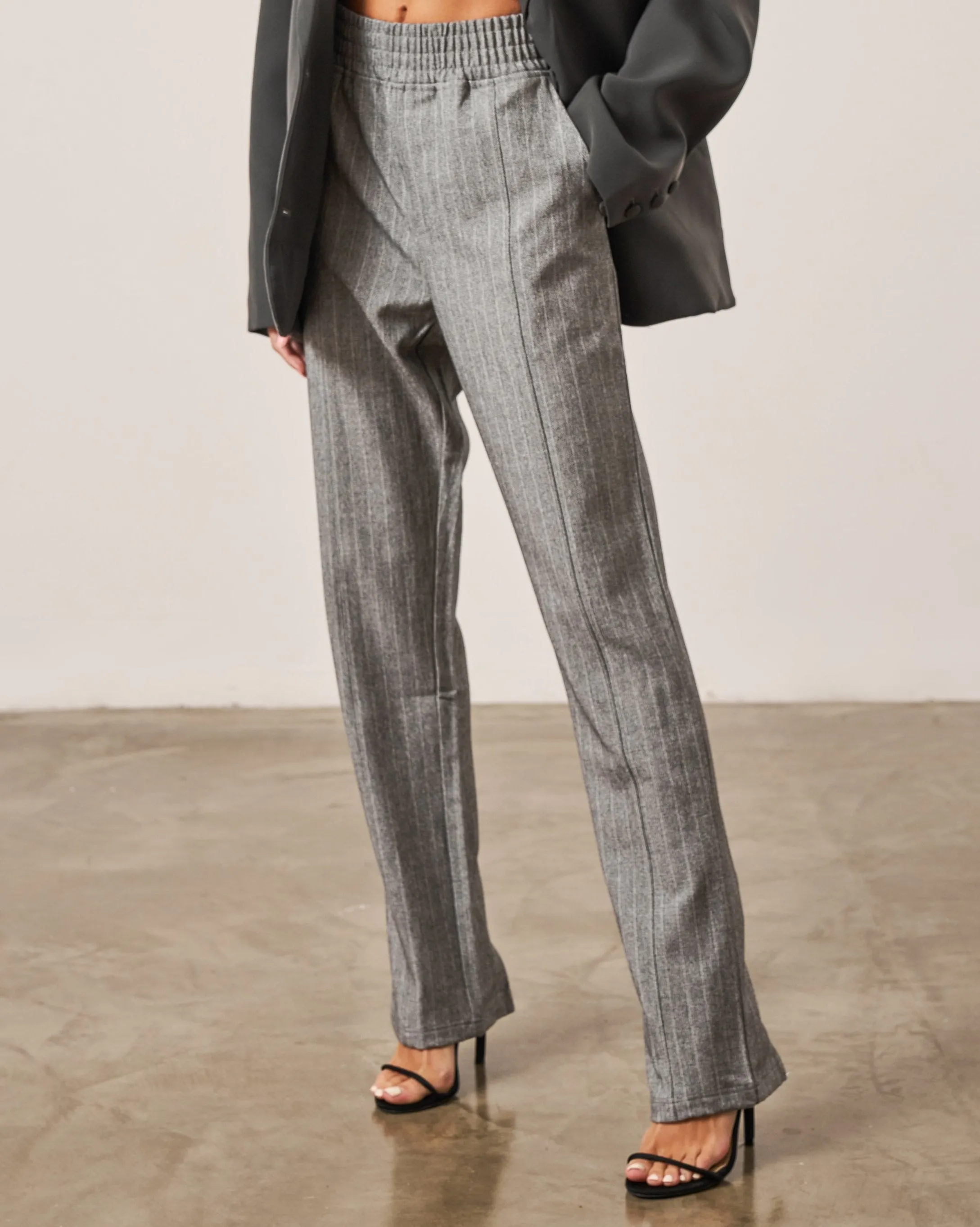 PINSTRIPE SMART ZIP HEM TAILORED TROUSER - GREY