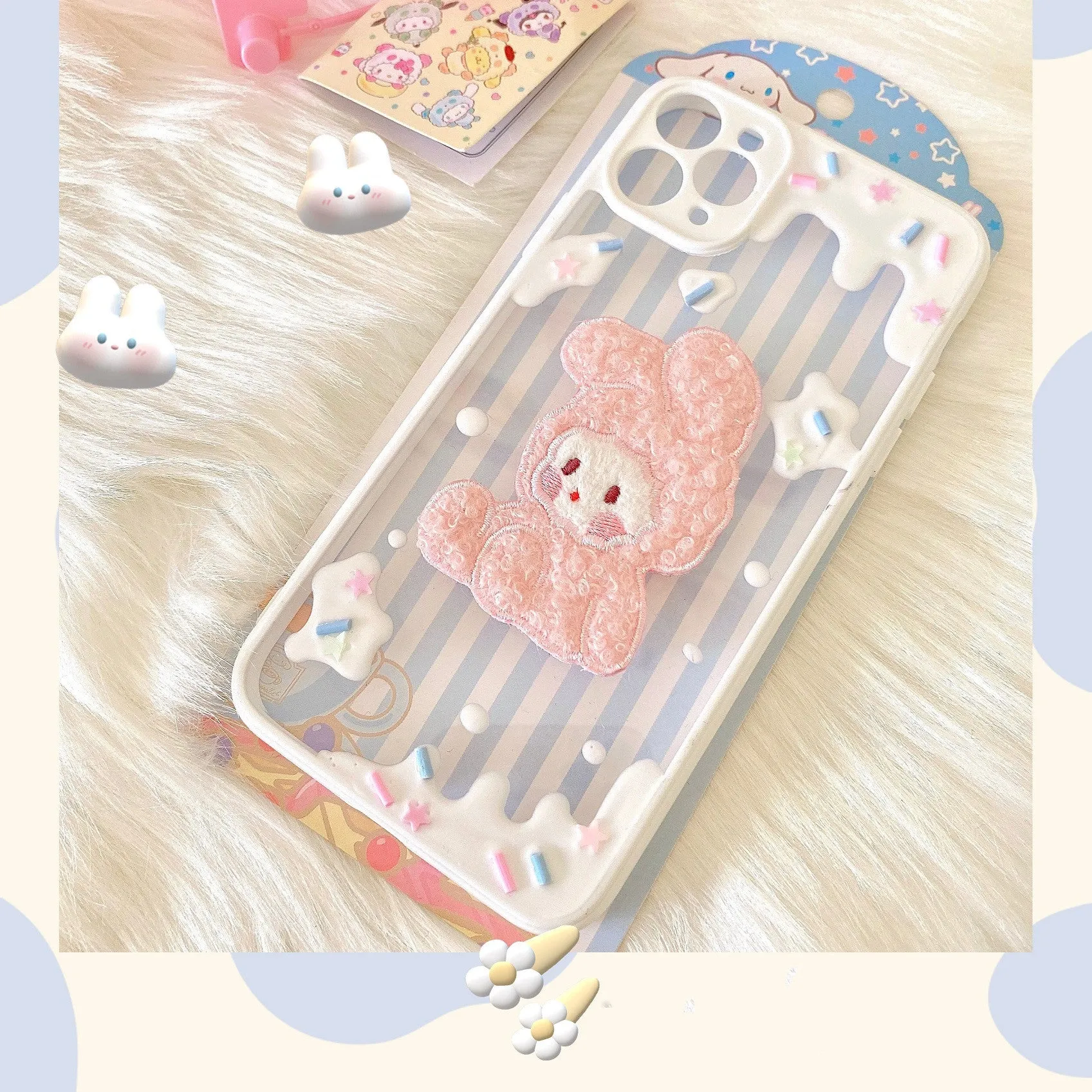 Plush rabbit hand made phone case by40021