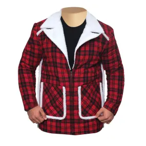 Ryan Reynold's Red and Black  Checkered Jacket with Faux Shearling