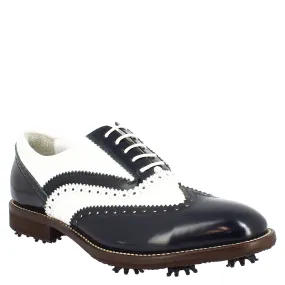 Scarpe da golf uomo bicolore bianco e blu in pelle