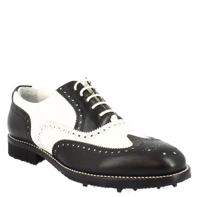 Scarpe da golf uomo bicolore bianco/nero artigianale in pelle