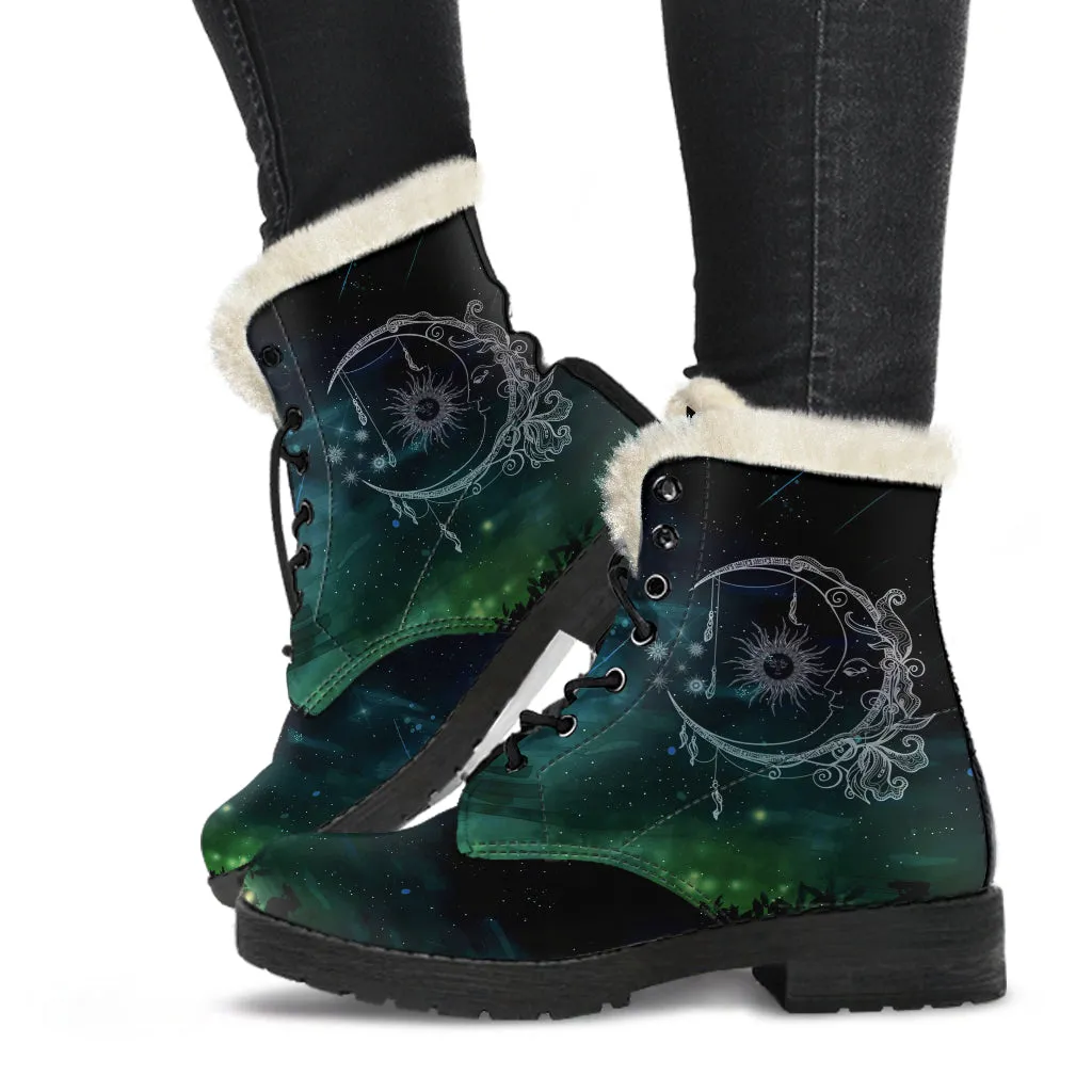 Sun and moon Faux Fur Vegan Leather Boots