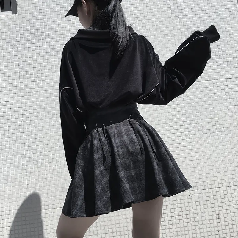 ULZZANG RETRO GRAY GRID SKIRT BY61036