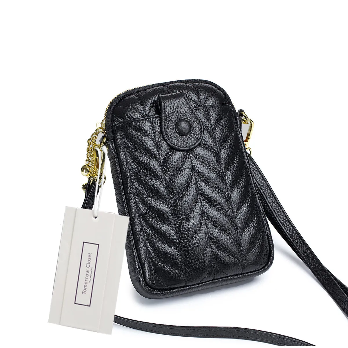 Women's genuine cowhide leather handphone bag Mirren Chevron design