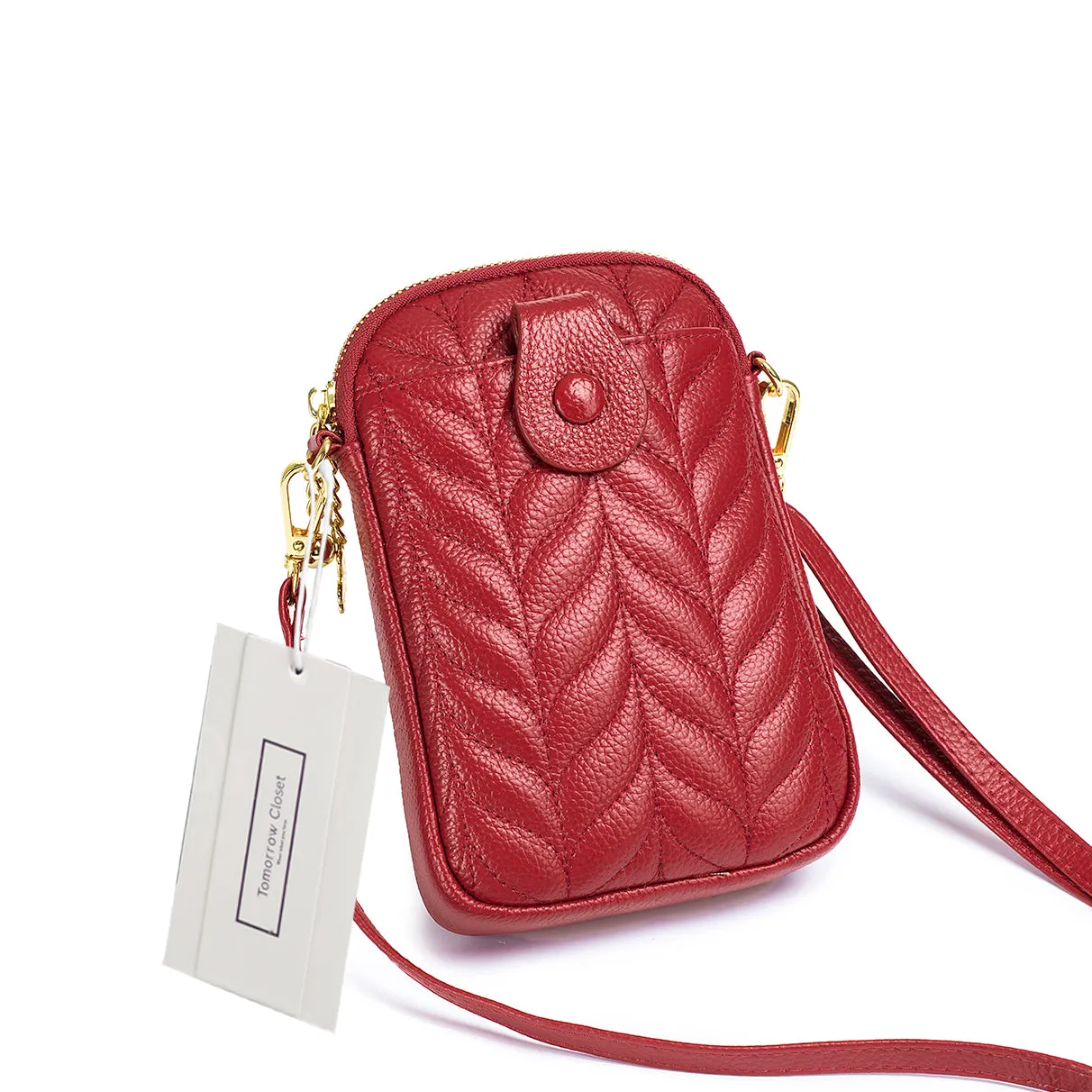 Women's genuine cowhide leather handphone bag Mirren Chevron design