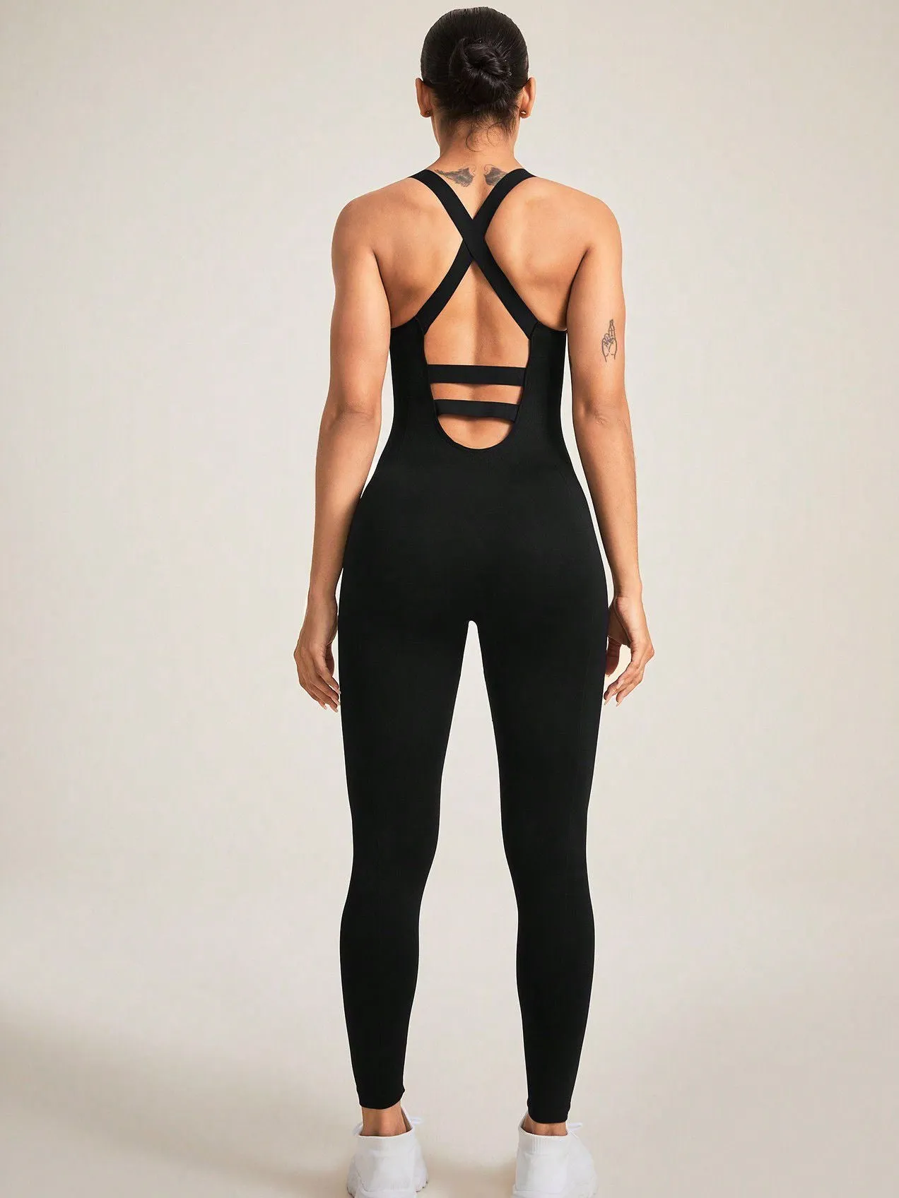 ZASUWA Female Cross Back Hollow Out Quick Dry Jumpsuit